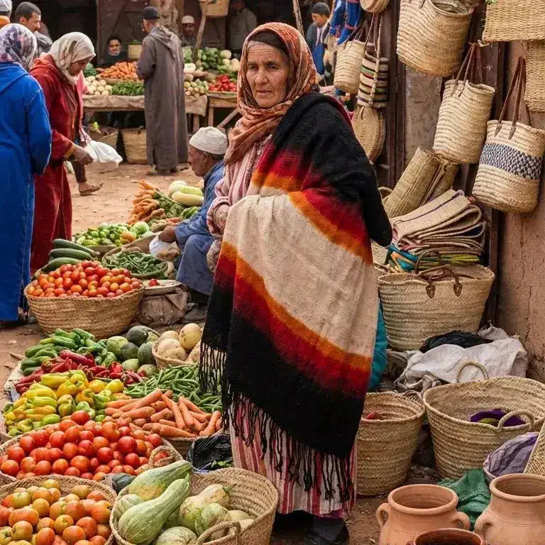 Châle Adghar en laine naturelle tissé dans l'Anti-Atlas